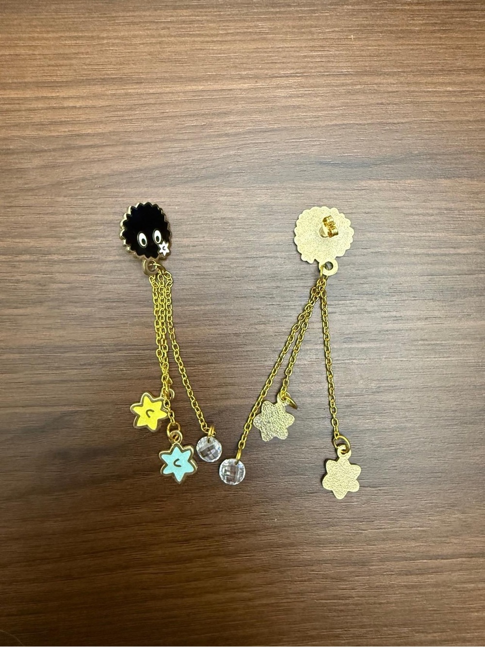 Gold-Tone Kids Star Chain Drop Earrings with Yellow & Light Blue Accents